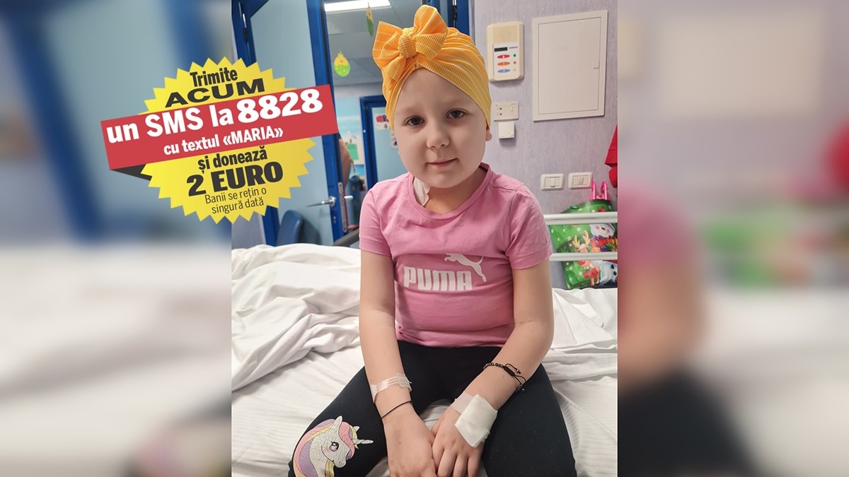 Pentru a putea primi tratamentul salvator în Italia, Maria are nevoie de 60.000 de euro. Fetița de cinci are are leucemie cută limfoblastică și va sta internată un an în spital, la Roma