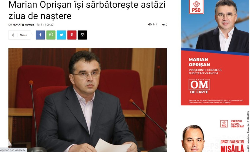 Omagiul din Monitorul de Vrancea pentru Marian Oprișan