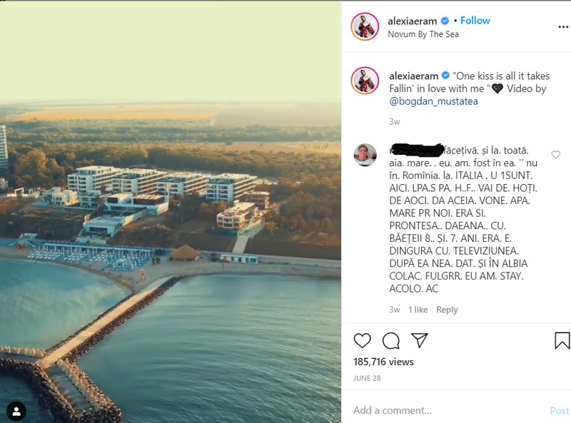 Captură dintr-un video postat de Alexia Eram, fiica Andreei Esca, în care noul resort de lux e filmat cu o dronă