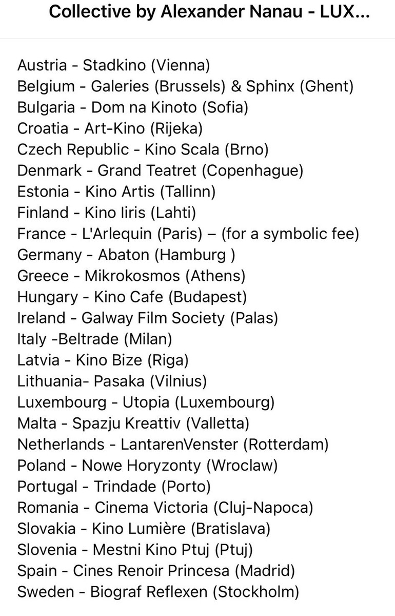 Lista țărilor în care Colectiv va fi proiectat simultan, pe 21 septembrie, ora 19.00, ora Europei Centrale