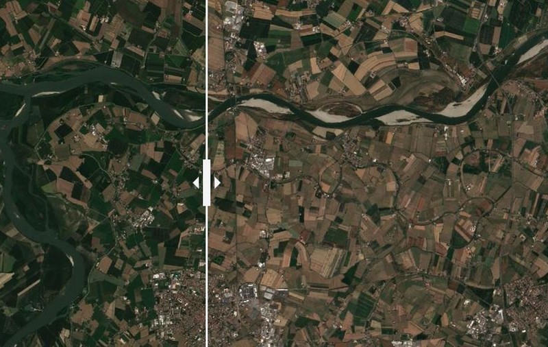 Seceta din Europa, văzută din spațiu. Cum arată azi marile râuri și cum arătau în urmă cu un an - FOTO înainte și acum