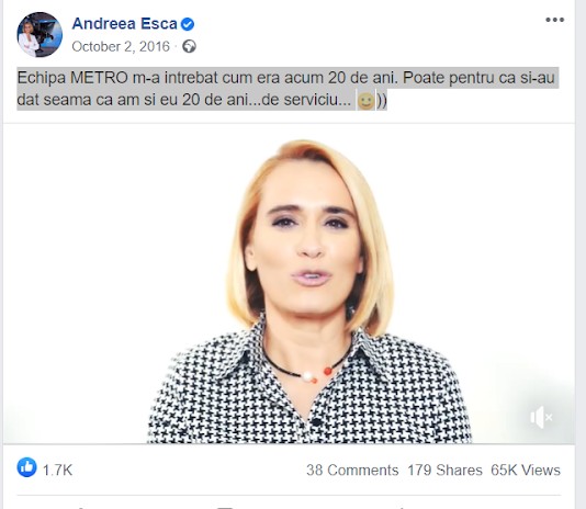 În 2016, Andreea Esca făcea reclamă la Metro, pe Facebook, într-o altă postare care nu a fost marcată drept conținut publicitar