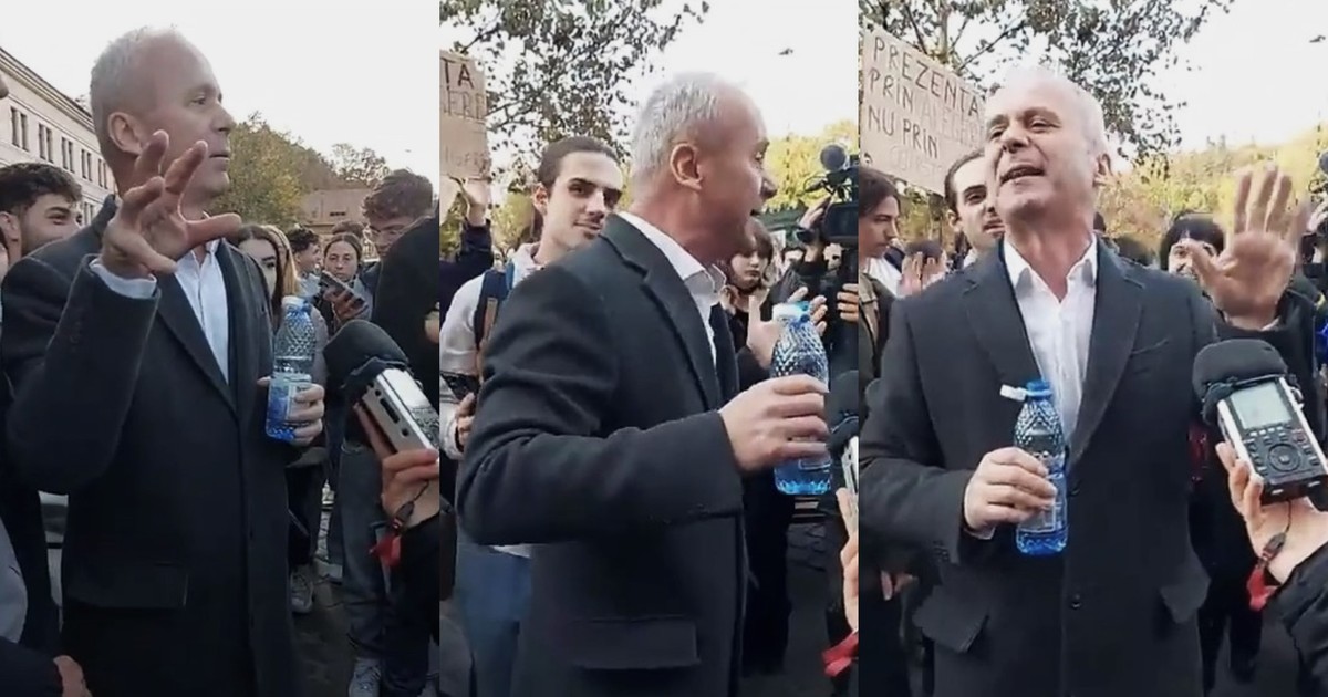 Rectorul UNITBV Ioan Vasile Abrudan față în față cu studenții revoltați - fotocolaj