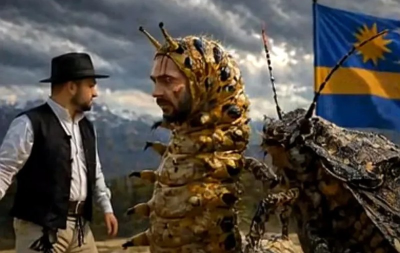Bătălie AI între jurnaliștii maghiari din Ardeal, după înfrângerea lui Viktor Orban: insectă cu sigla partidului Tisza și omida cu chip de om