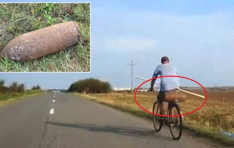 Un bărbat din Arad a găsit o bombă pe câmp și a cărat-o cu bicicleta ca s-o vândă la fier vechi!