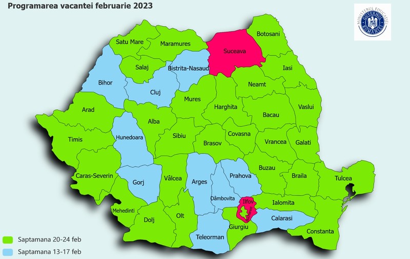 HARTĂ | Când iau elevii „vacanța mobilă” din februarie 2023. Perioada decisă pentru București și fiecare județ