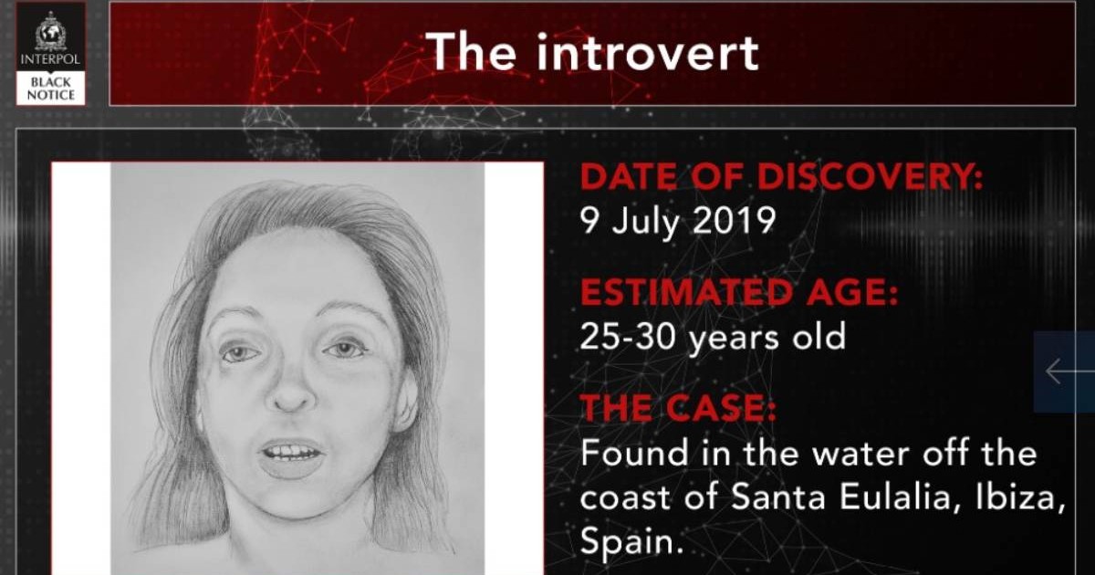 Portretul femeii dispărute realizat de către cei de la Interpol și anunțul prin care se cere identificarea acesteia