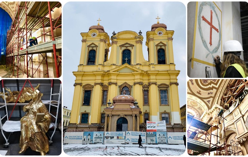 Domul Catolic din Timișoara, închis de doi ani pentru restaurare, ar putea fi redeschis la toamnă. Ce s-a păstrat și ce a fost schimbat în clădirea ridicată în anii 1700
