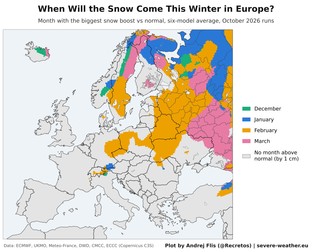 Prognoza ninsorilor pentru iarna 2026-2027 în Europa. Sursa foto: Severe Weather Europe