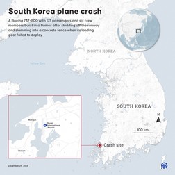 ANKARA, TURKIYE - DECEMBER 29: An infographic titled "South Korea plane crash" created in Ankara, Turkiye on December 29, 2024. A Boeing 737-800 with 175 passengers and six crew members burst into flames after skidding off the runway and slamming into a concrete fence when its landing gear failed to deploy. Mehmet Yaren Bozgun / Anadolu/ABACAPRESS.COM,Image: 950672144, License: Rights-managed, Restrictions: , Model Release: no