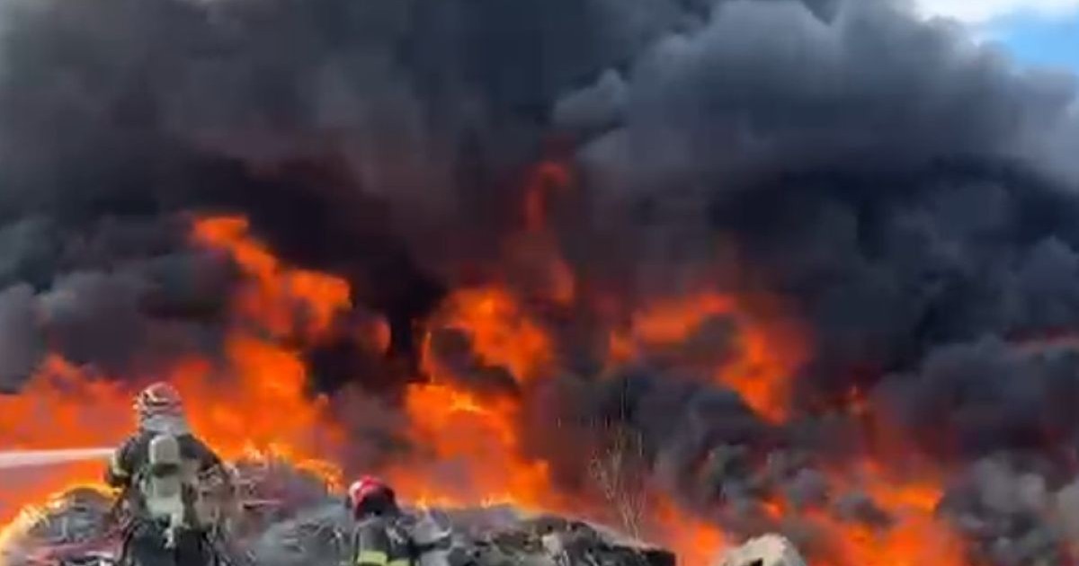 Pompierii se luptă cu flăcările puternice. Incendiul a izbucnit la SC Remat Tulcea