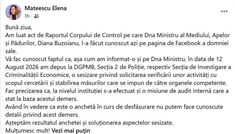 Elena Mateescu postare Facebook