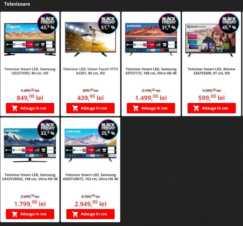 O parte din reducerile la televizoare LED la Flanco de Black Friday 2020
