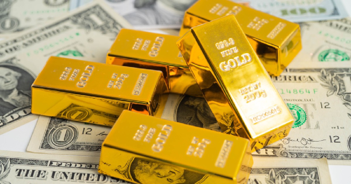Bară de aur pentru bancnotele, finanțele și economia în dolari americani.