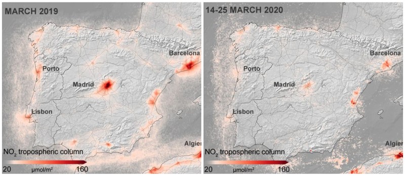 Cum era poluarea în urmă cu un an în Madrid și Barcelona, în comparație cu cea de anul acesta