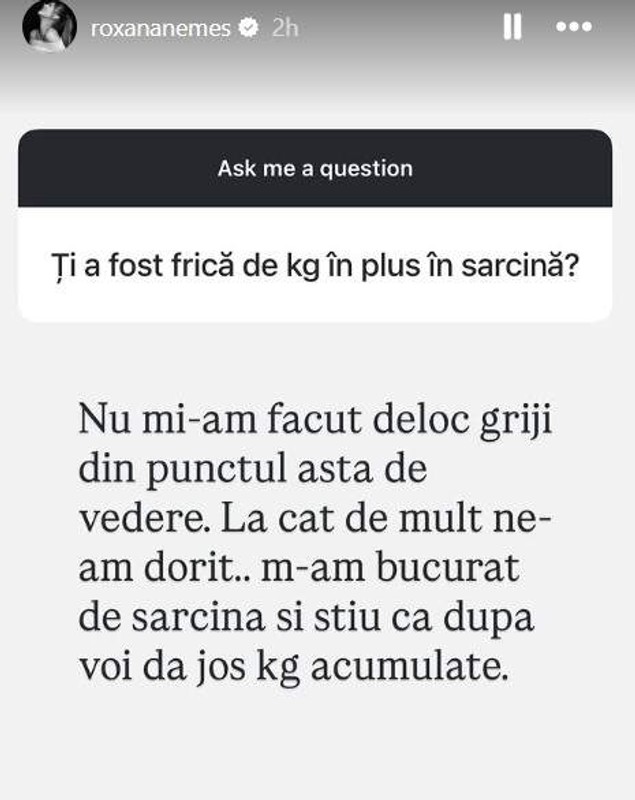 Ce a răspuns Roxana Nemeș atunci când a fost întrebată dacă se teme că a luat câteva kilograme pe timpul sarcinii. „La cât de mult ne-am dorit...”