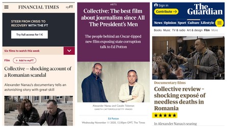 Financial Times, The Times și The Guardian, care a dedicat două articole documentarului