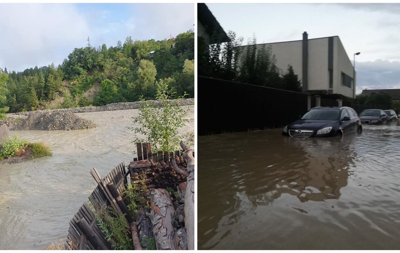 Zeci de gospodării și străzi din Brașov, inundate. Un pod din Vrancea, distrus de viitură
