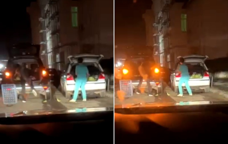 Infirmieră din Gorj îmbrăcată în haine de spital, filmată în timp ce încărca varză într-o mașină, lângă unitatea medicală - VIDEO