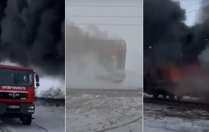 Vagon de tren în flăcari, în Olt. S-a intervenit de urgență pentru 70 de călători I VIDEO