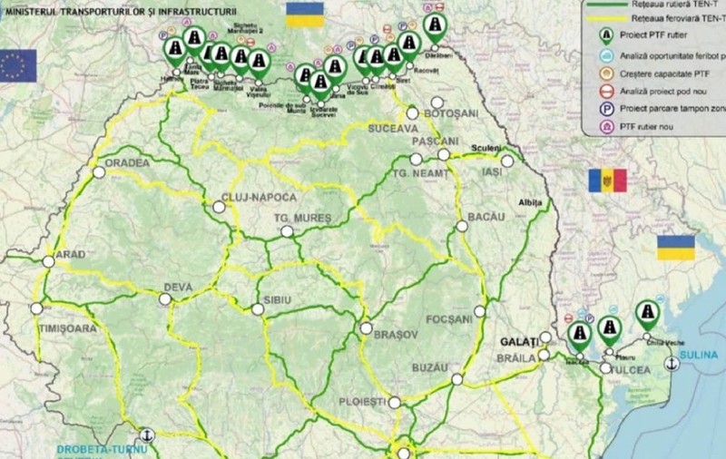 Hartă privind proiectele de la granița dintre România și Ucraina