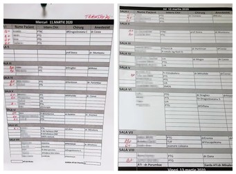 Programul operator pe săli pentru ziua de ieri și pentru cea de azi