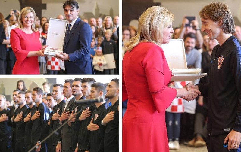 Croații, premiați de președintă pentru argintul de la Campionatul Mondial din Rusia | VIDEO