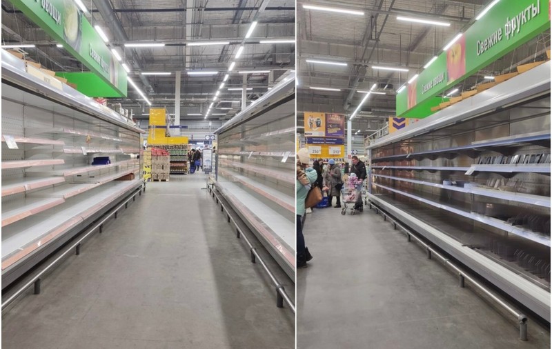 FOTO. Cum arată unele supermarketuri din Rusia la două săptămâni după începerea războiului cu Ucraina