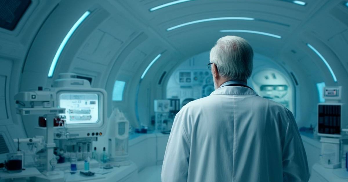 medic imbracat intr-un costum alb intr-un laborator de noua generatie
