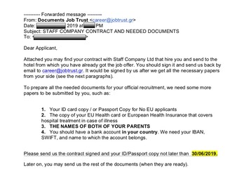 Mailul de confirmare pe care îl primesc studenții și care confirmă conexiunea dintre Job Trust - Staff Company