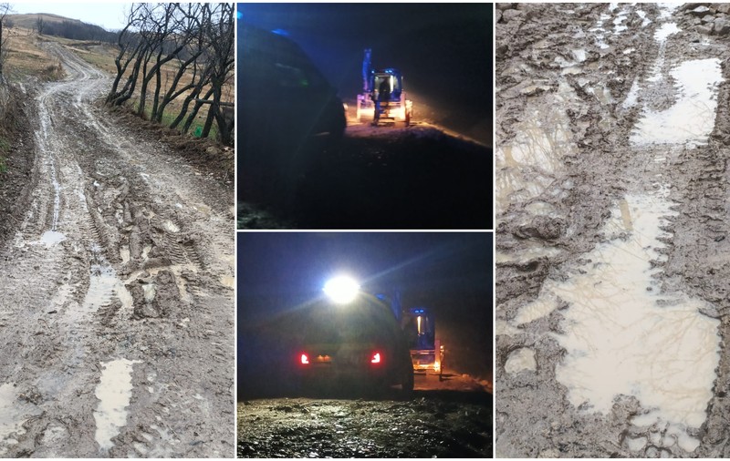 Bătrân salvat cu șenilata, după 5 ore într-o ambulanță blocată în noroi la Mânzălești, în Buzău. Acum 8 ani a pățit la fel. Primarul spune că e acuzat „din răutate”