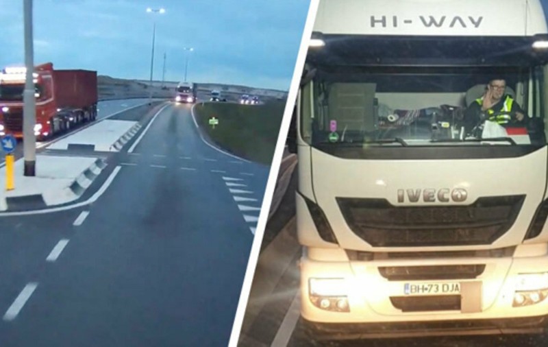 VIDEO / Șofer român de TIR filmat cum depășește dincolo de separatorul de beton care delimitează sensurile, în Olanda