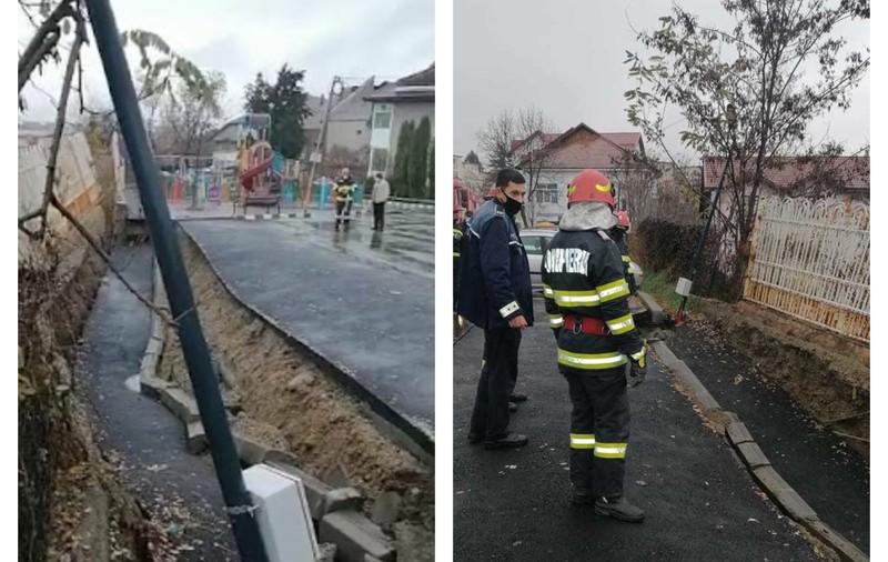 VIDEO | Alunecare de teren în Vâlcea. O stradă a fost afectată, iar circulația este îngreunată