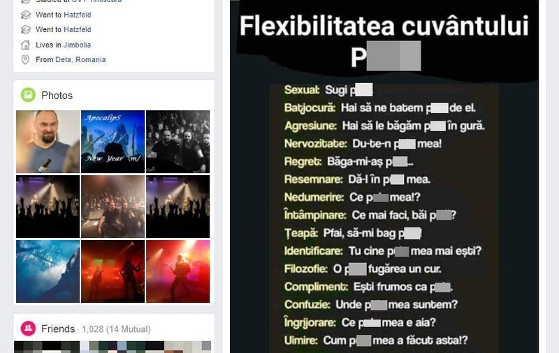 FOTO/Un director de școală din Timiș a demisionat în urma unor postări cu mesaje obscene pe Facebook: "Flexibilitatea cuvântului p***"