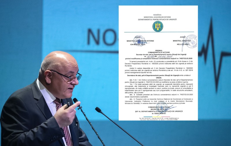 Ordin dat de Raed Arafat: De azi, se interzic consultațiile și internările pentru tratamente sau operații non-urgente, inclusiv la privați