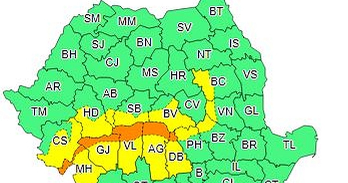Cod galben de vânt în Sibiu și alte șapte județe ale țării