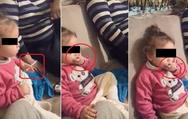 Fetiţă de 2 ani, obligată de părinți să bea și să fumeze | VIDEO