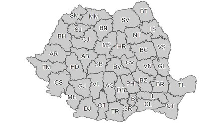 Harta României în gri, culoare care semnalează precipitații sub formă de ninsoare și zăpadă (foto ANM)