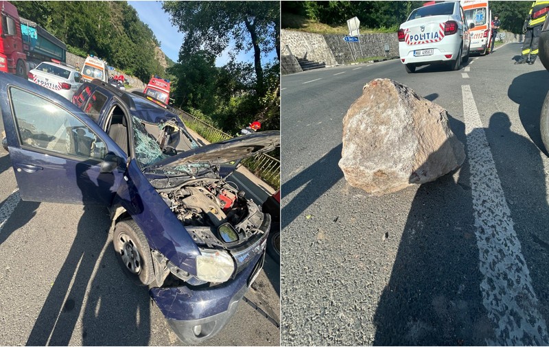 Consilier judeţean din Arad, rănit grav după ce mașina lui a fost lovită de un bolovan care a căzut de pe versant