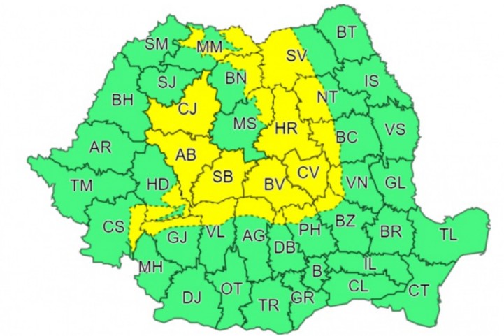 Zonele vizate de cod galben de intensificări ale vântului și viscol la altitudini de peste 1.700 de metri, de pe 5 ianuarie, ora 14, până pe 6 ianuarie, ora 12.00.
