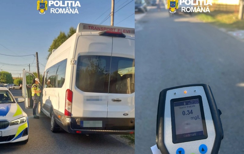 Un sofer de microbuz de transport copii gradinita, din Braila, oprit de polițiști in trafic// etilotes cu valoarea 0,34  mg/l alcool pur în aerul expirat.