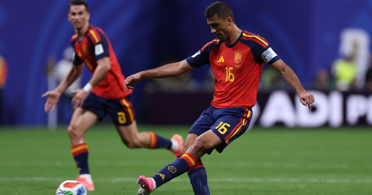 ATLANTA, GEORGIA - JUNE 15: Rodri #16 of Spain in action during the FIFA World Cup 2026 Group H match between Spain and Cabo Verde at Atlanta Stadium on June 15, 2026 in Atlanta, Georgia. (Photo by Mattia Ozbot/Getty Images)