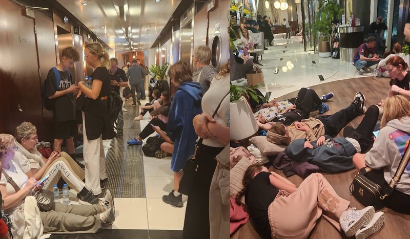 Turiști într-un hotel din Dubai, pe 28 februarie 2026 Foto: Facebook/ Mihaela Deaconescu