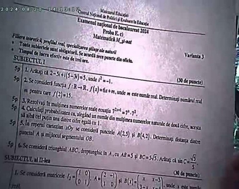 Subiecte Matematică BAC 2024, sesiunea de toamnă. Ce le-a picat elevilor la proba obligatorie a profilului la Bacalaureat