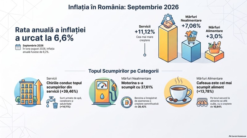Inflația în România, septembrie 2026. Infografic realizat cu ajutorul Inteligenței Artificiale