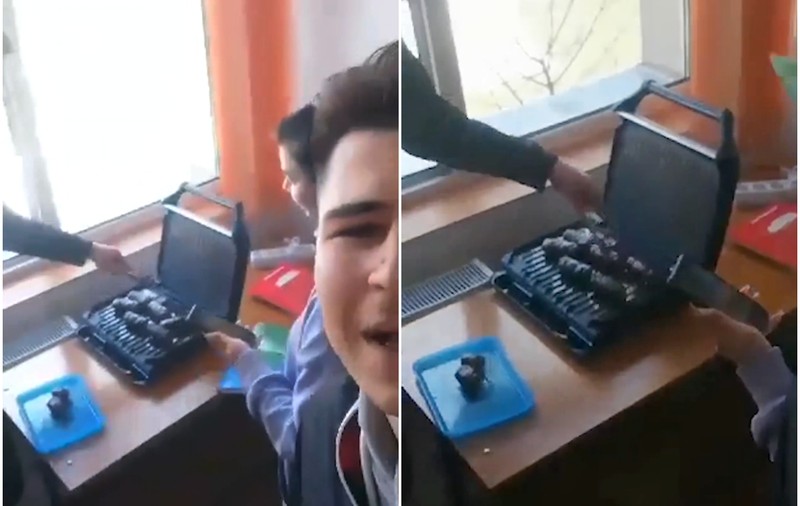 Grătar cu mici într-o sală de clasă a unui liceu din Oradea. Imaginile, publicate pe TikTok