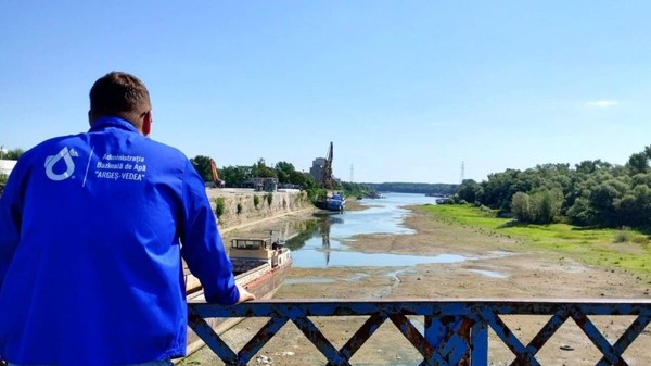 Dunărea secată la Giurgiu, 30 iulie 2026. Poză cu caracter ilustrativ. Foto: Facebook/ Apele Române
