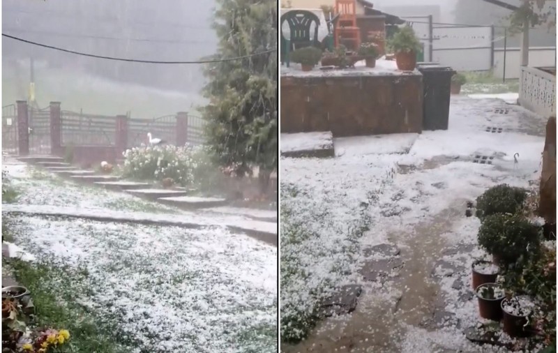 Grindină în Bacău. Imagini surprinse în timpul codului roșu de ploi torențiale