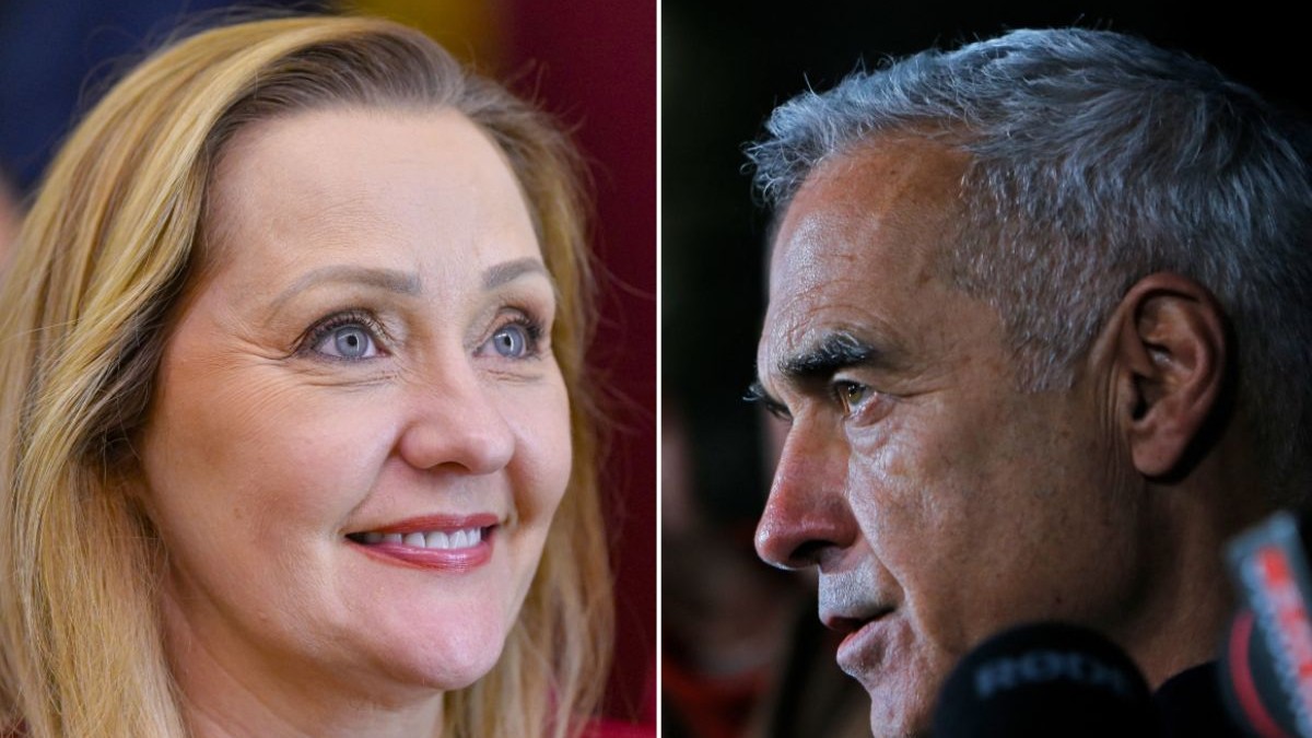 Colaj foto cu Elena Lasconi în partea stângă și Călin Georgescu în partea dreaptă