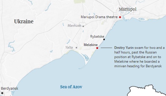 Dmitri a înotat de la Mariupol la Melekin. Foto: captură The Guardian